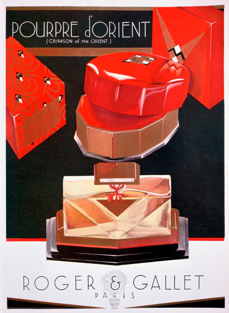 Mainos Pourpre dOrient Crimson of the Orient, hajuvesi Roger and Gallet, 1930 tekijältä Unbekannt