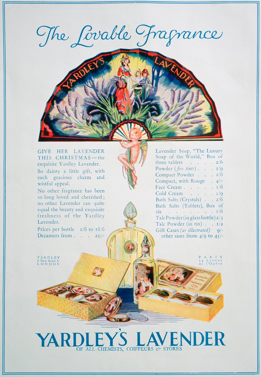 Yardleys Lavender -hajuvesien ja kosmetiikan mainos, 1928 tekijältä Unbekannt