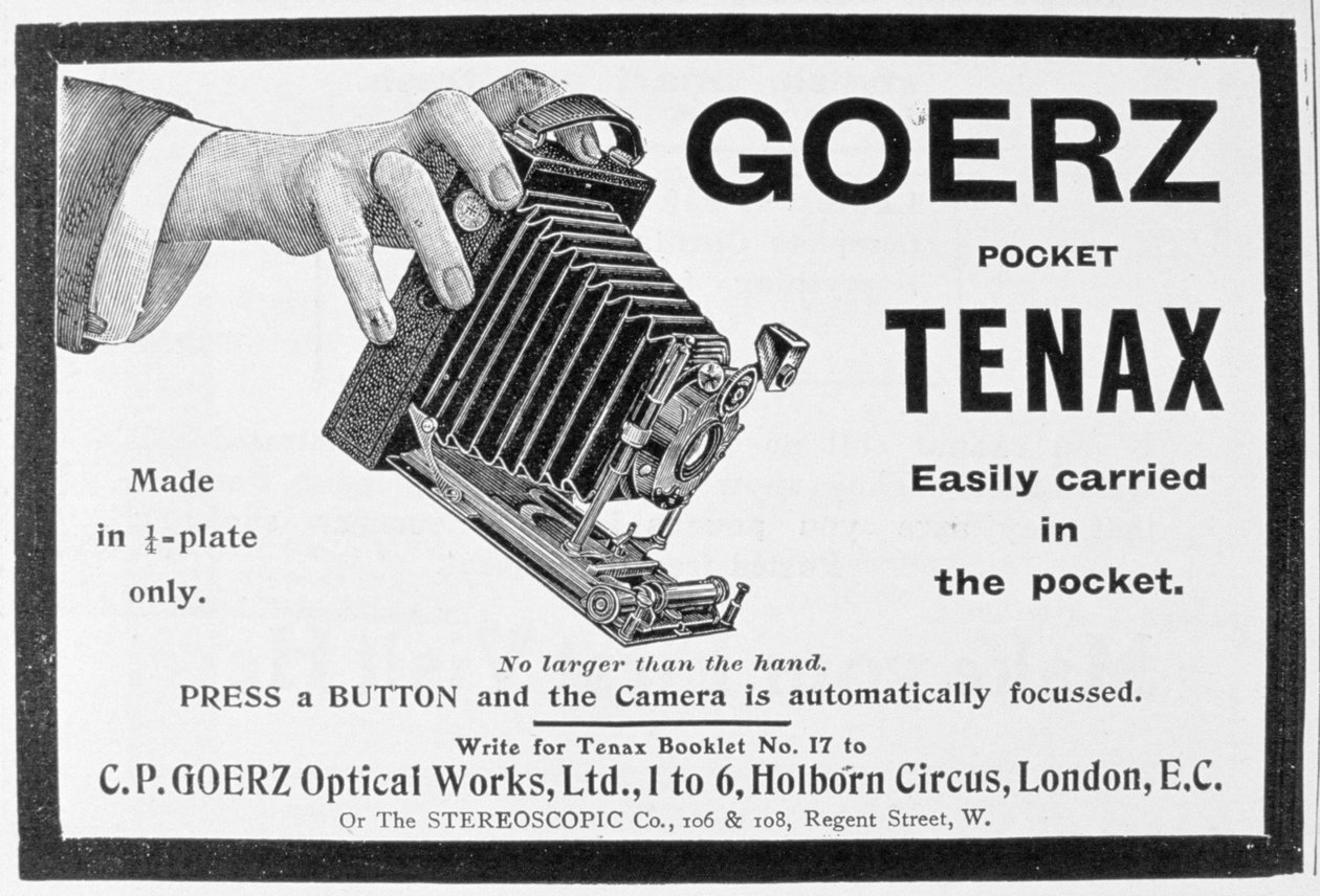 Mainos Goerz Pocket Tenax -kamerasta, 1909 tekijältä Unbekannt