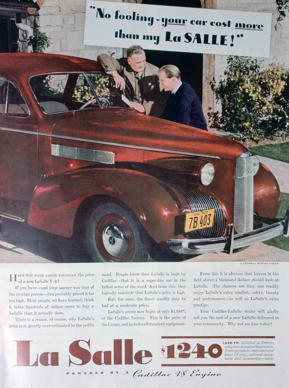LaSalle V8 -auton mainos, 1939 tekijältä Unbekannt