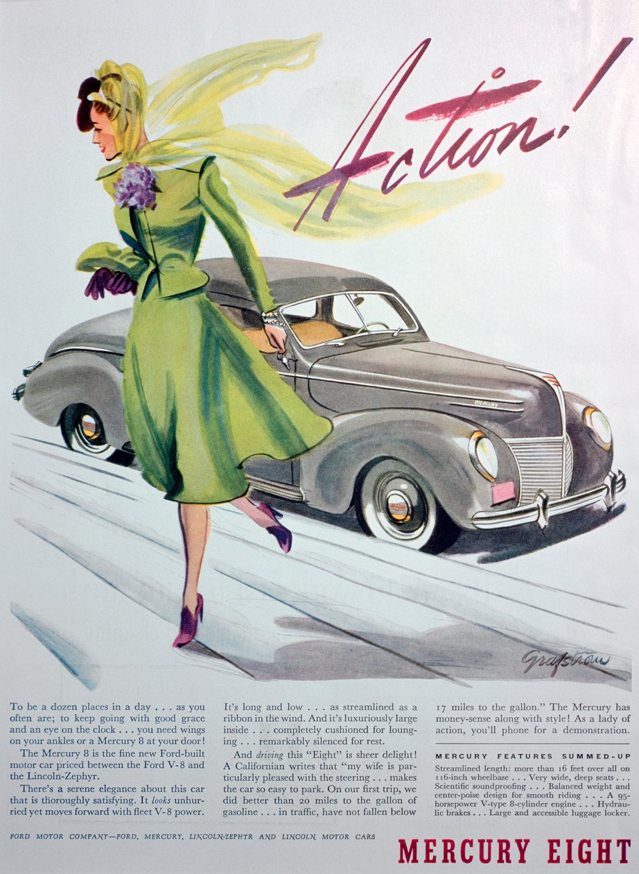 Mainos Mercury Eight -autosta, 1939 tekijältä Unbekannt