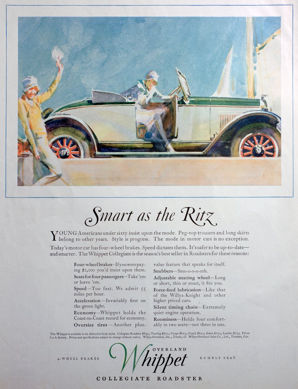 Mainos Overland Whippet Collegiate Roadster -autosta, 1927 tekijältä Unbekannt
