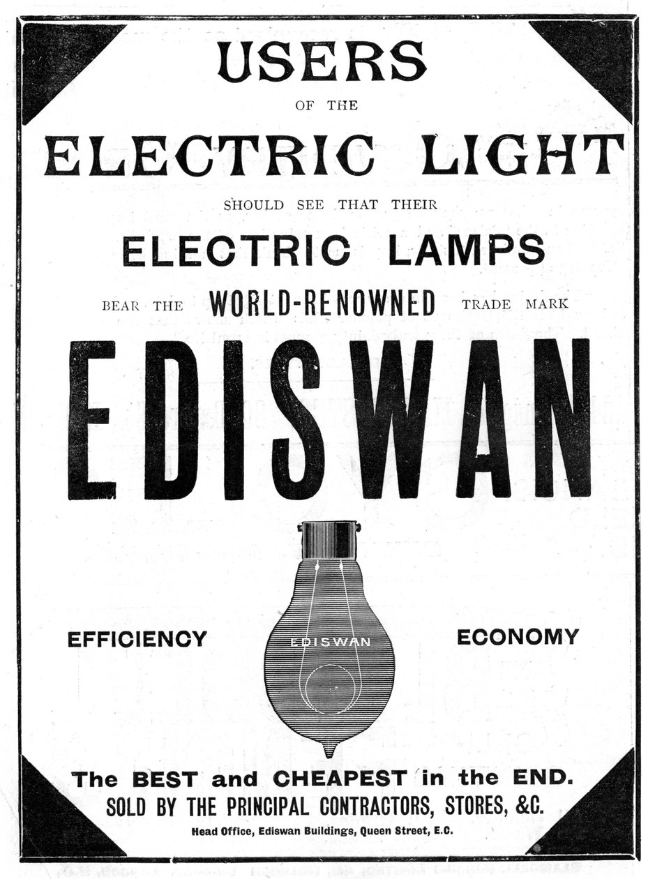 Ediswan-hehkulamppujen mainos, 1898 tekijältä Unbekannt