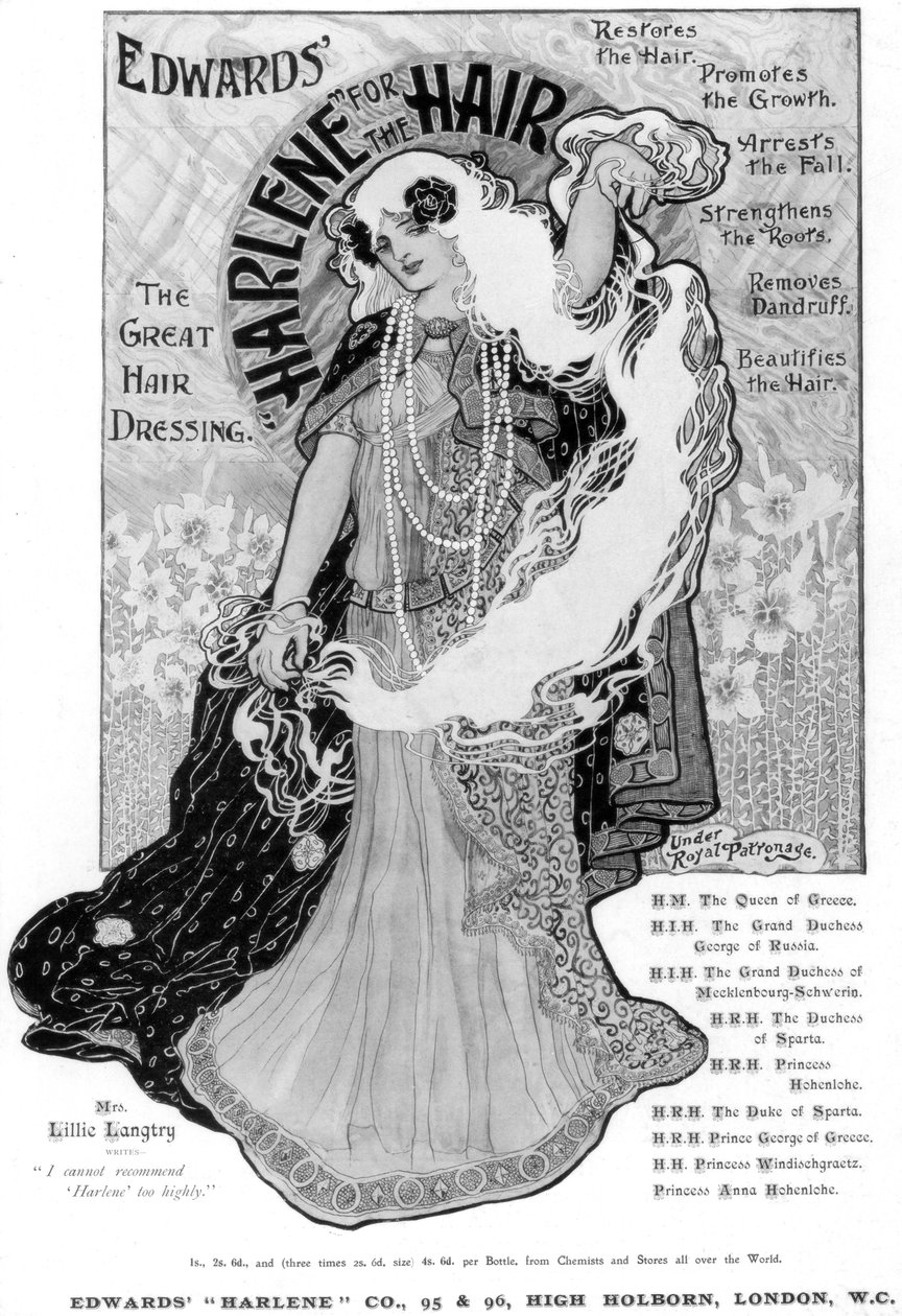 Mainos Edwards Harlene for Hairille, 1902 tekijältä Unbekannt