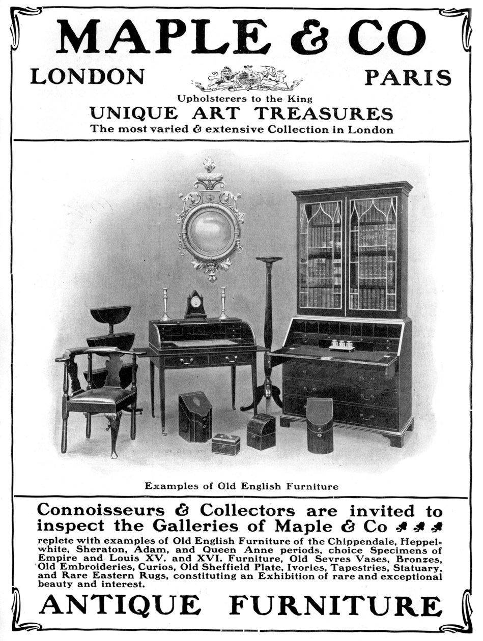 Mainos Maple & Co of London -yritykselle, antiikkihuonekalujen myyjälle, 1901 tekijältä Unbekannt