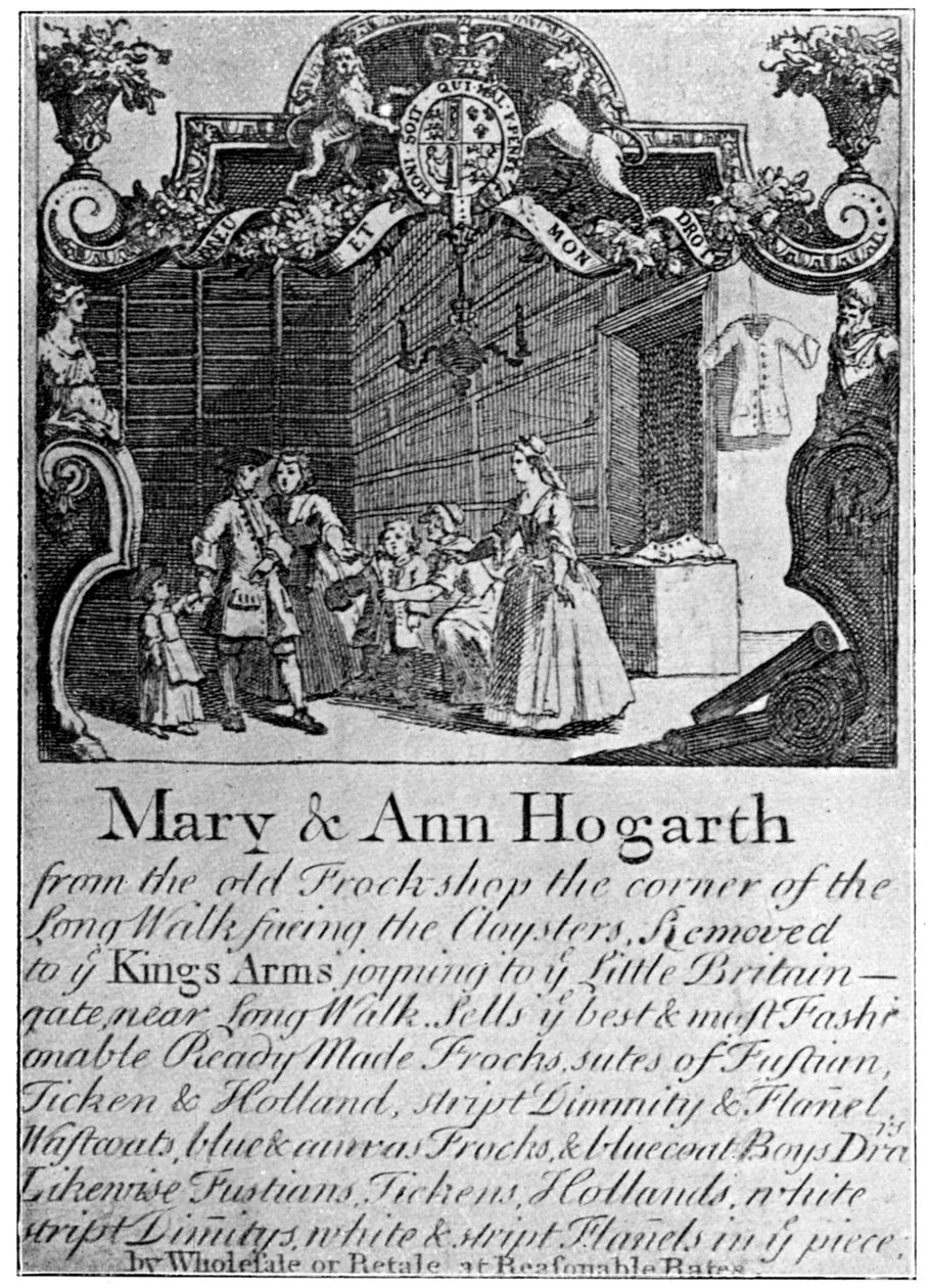 Mainos Mary ja Ann Hogarths -liinaliikkeestä, 1700-luvun alkupuoliväli, 1901 tekijältä Unbekannt