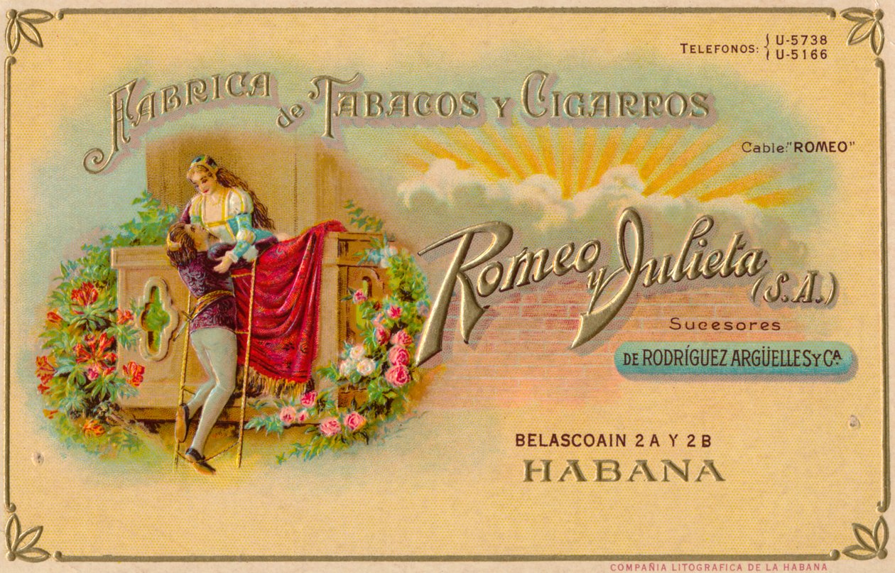 Mainos Romeo y Julieta -sikareista, 1900-luku tekijältä Unbekannt