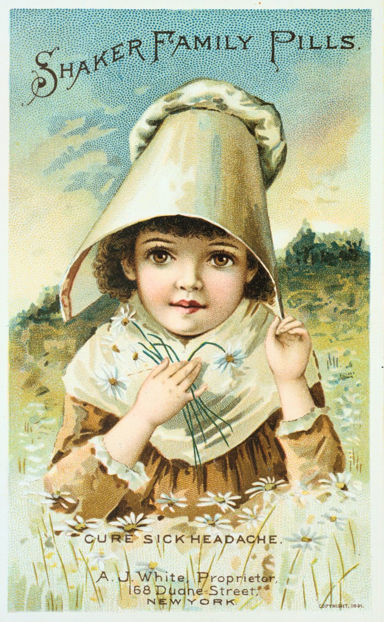 Shaker Family Pillsin mainos, 1891 tekijältä Unbekannt
