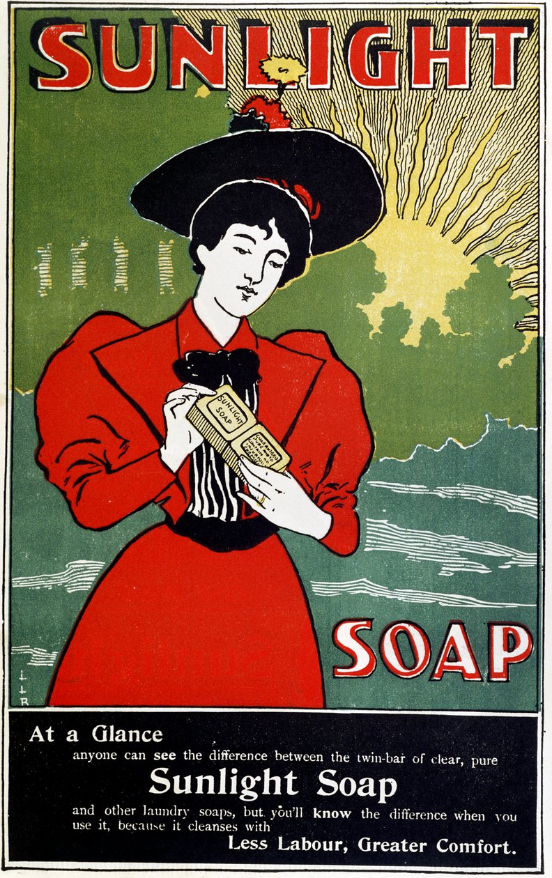 Mainos Sunlight kotitaloussaippuaan, c1890 tekijältä Unbekannt