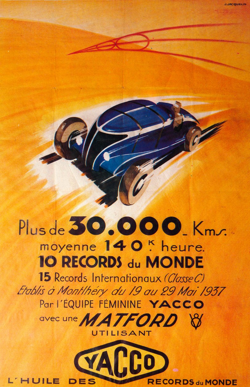 Mainos Yacco-moottoriöljystä, c1937 tekijältä Unbekannt