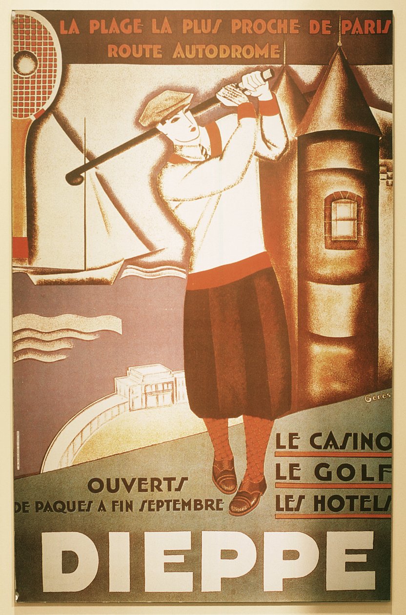 Mainos golf-lomakeskuksesta Dieppessä, 1920-luvulla tekijältä Unbekannt