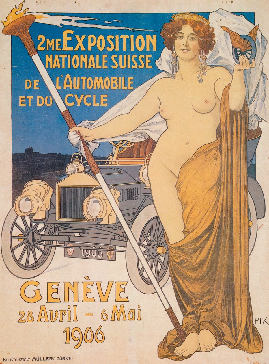 Mainos toisesta Sveitsin kansallisesta auto- ja polkupyöränäyttelystä, Geneve, 1906 tekijältä Unbekannt