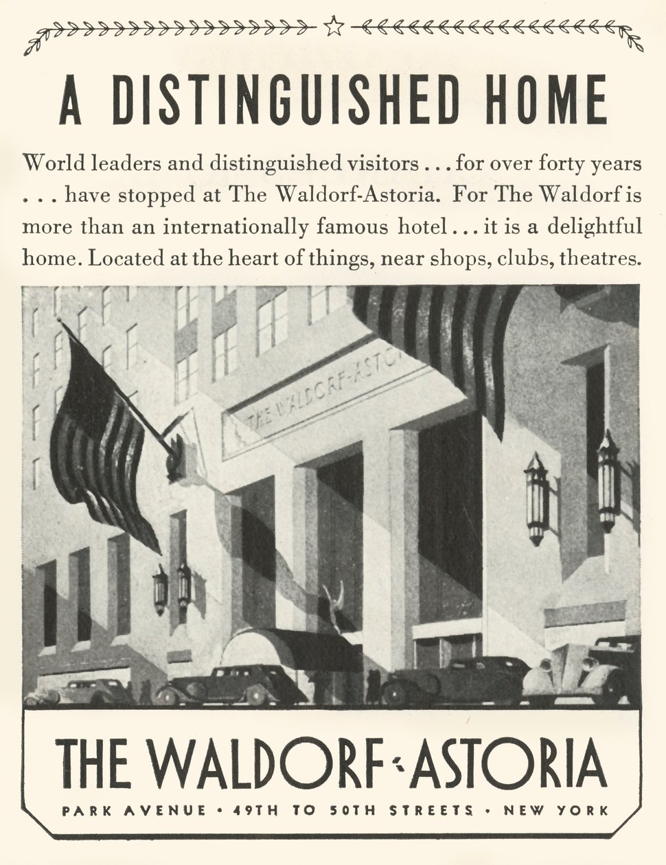 Mainos Waldorf-Astoria-hotellista New Yorkissa, 1934. tekijältä Unbekannt