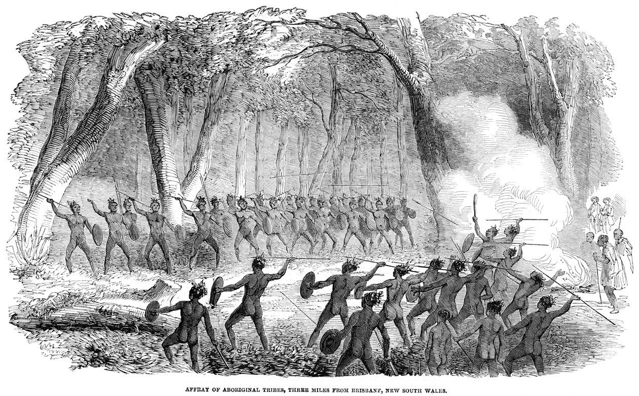 Affray of Aboriginal, kolmen mailin päässä Brisbanesta, New South Walesista, 1854 tekijältä Unbekannt