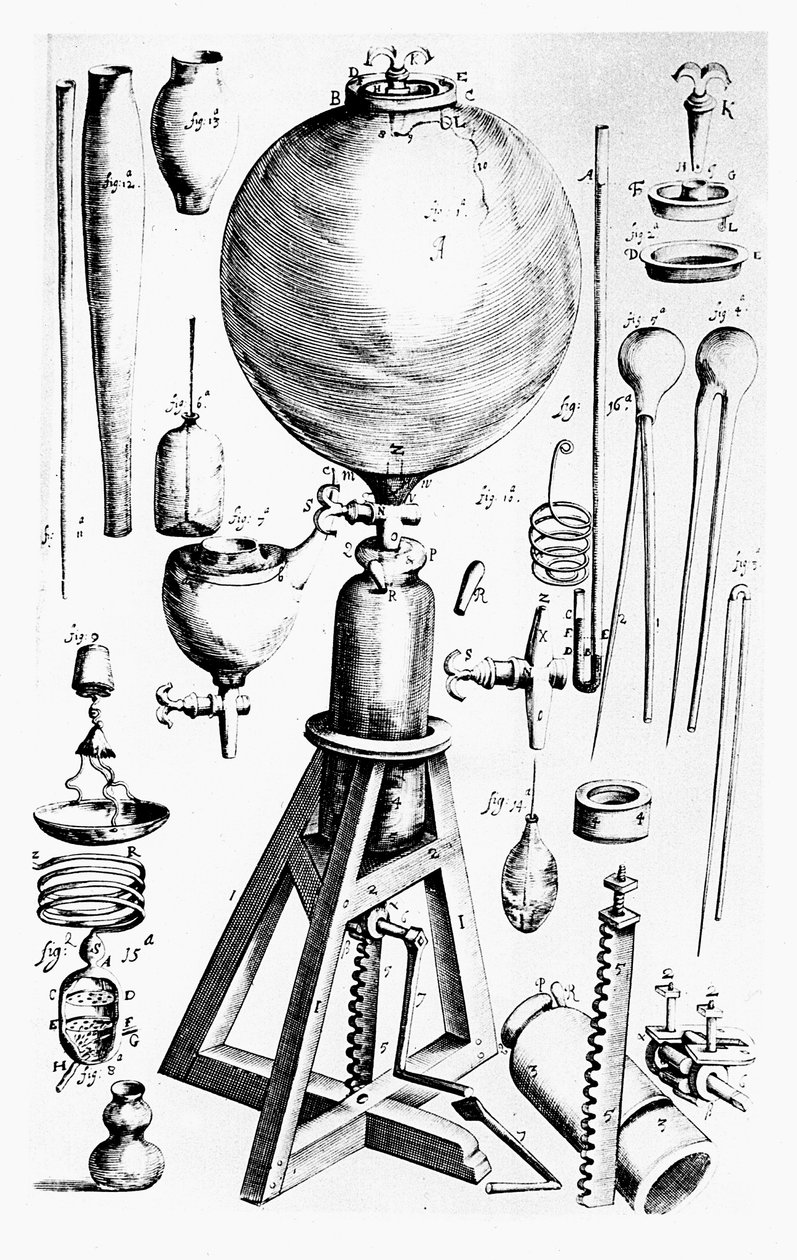 Robert Hooken Robert Boylelle rakentama ilmapumppu, 1660 tekijältä Unbekannt