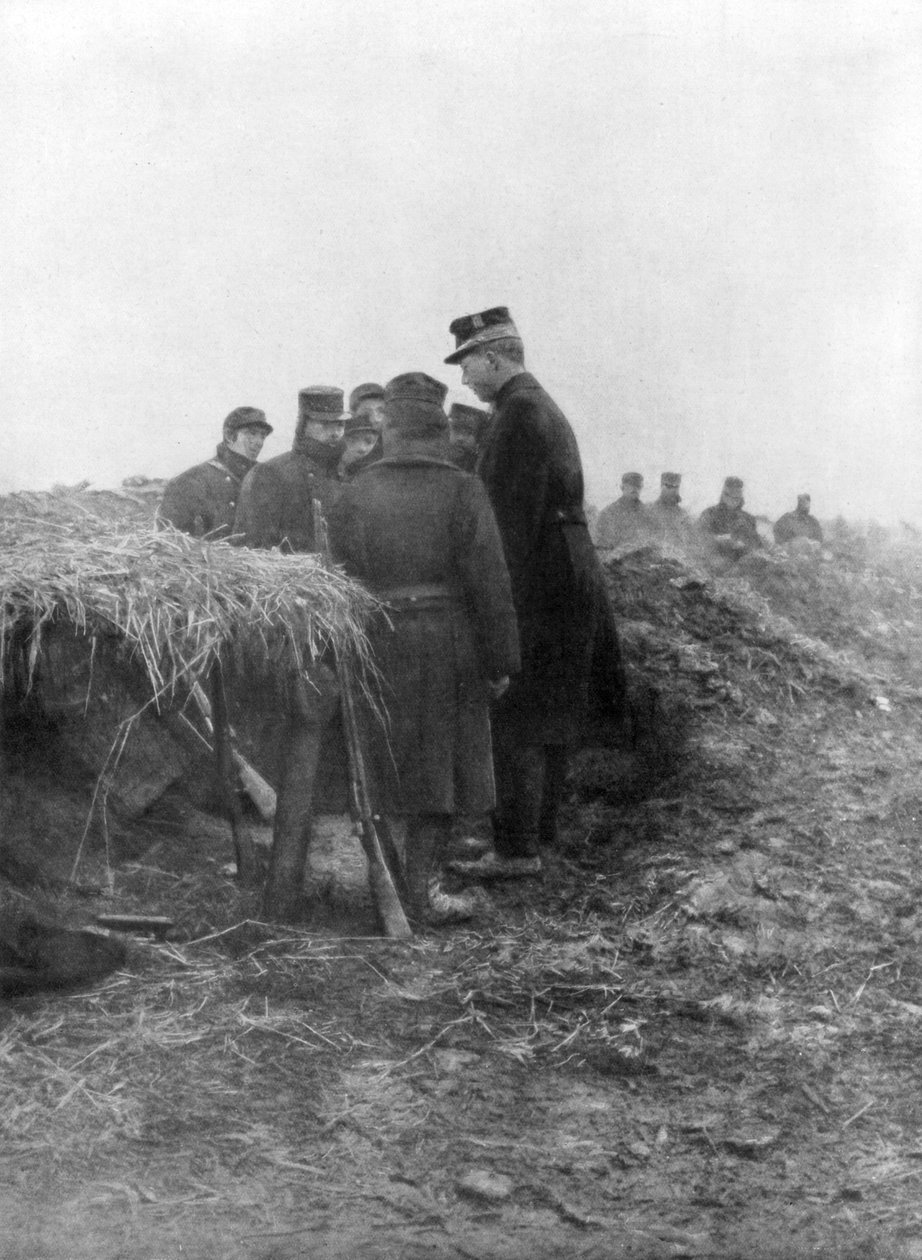 Albert I, Belgian kolmas kuningas, vierailee Avecapellen haudoissa, Belgiassa, 1915 tekijältä Unbekannt