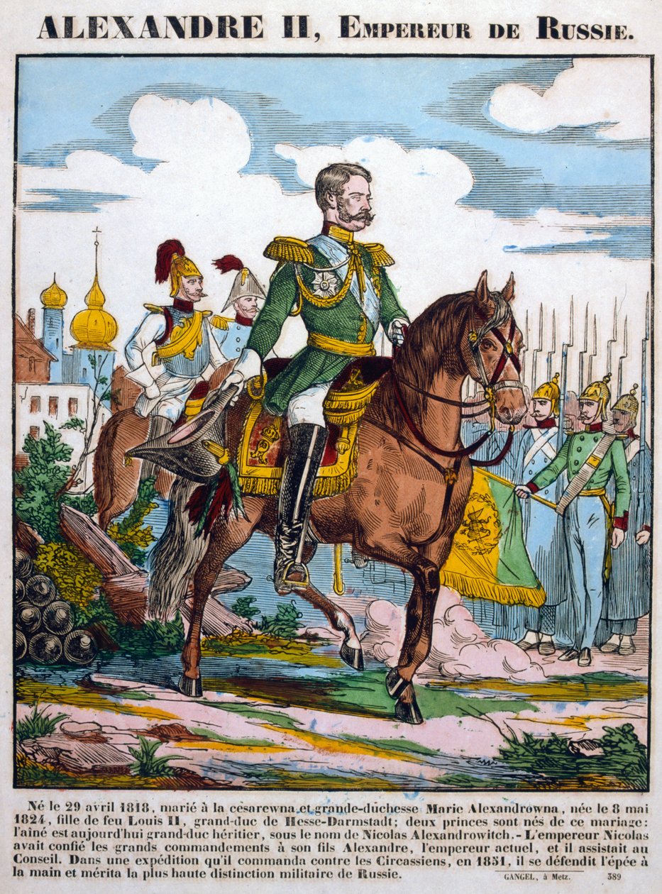 Aleksanteri II, Venäjän tsaari, arvioi joukkoja, c1855 tekijältä Unbekannt