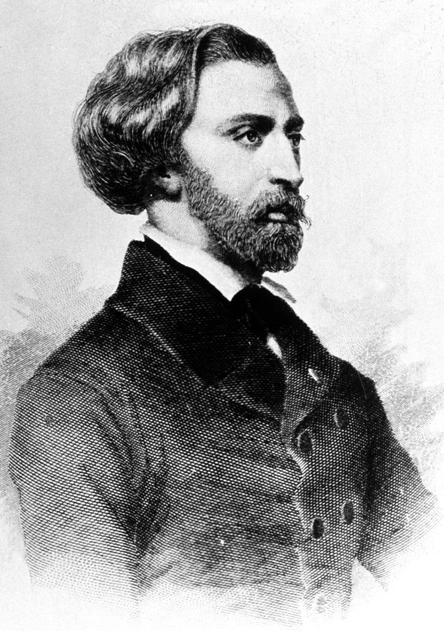 Alfred de Musset (1810-1857) ranskalainen runoilija ja kirjailija, kaiverrus, n. 1854 tekijältä Unbekannt