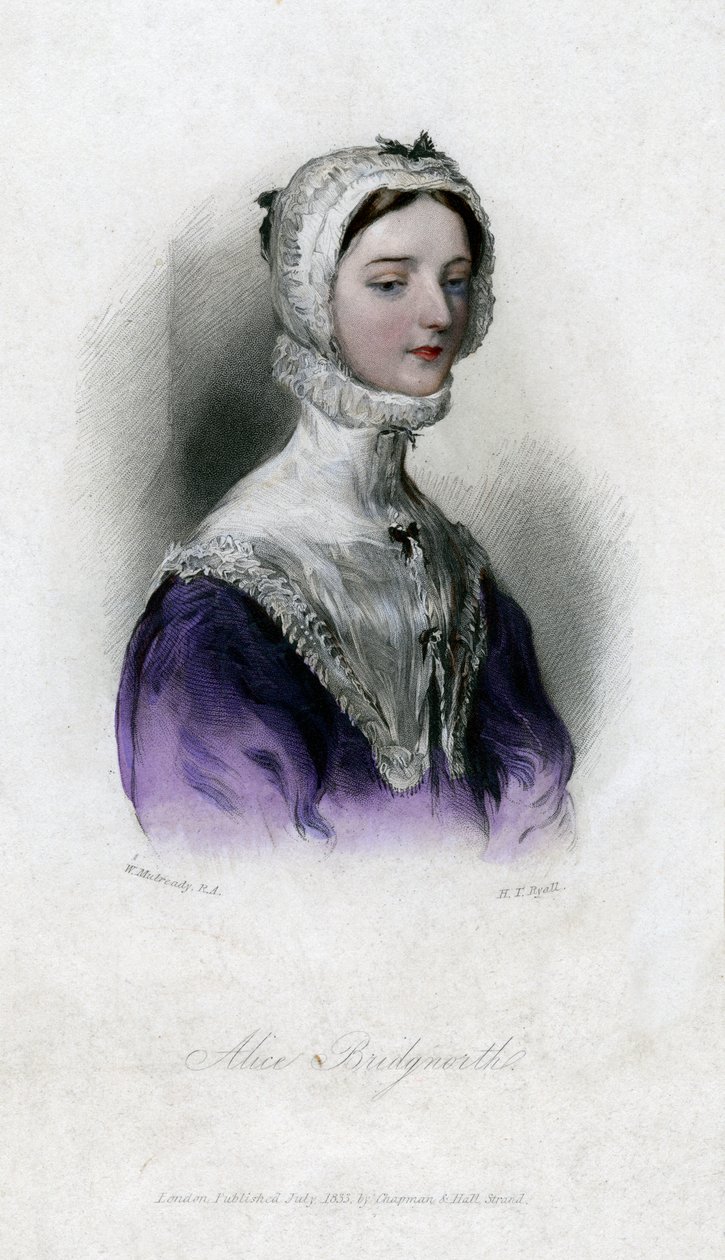 Alice Bridgenorth, hahmo Walter Scottin romaanissa Peveril of the Peak, 1833 tekijältä Unbekannt