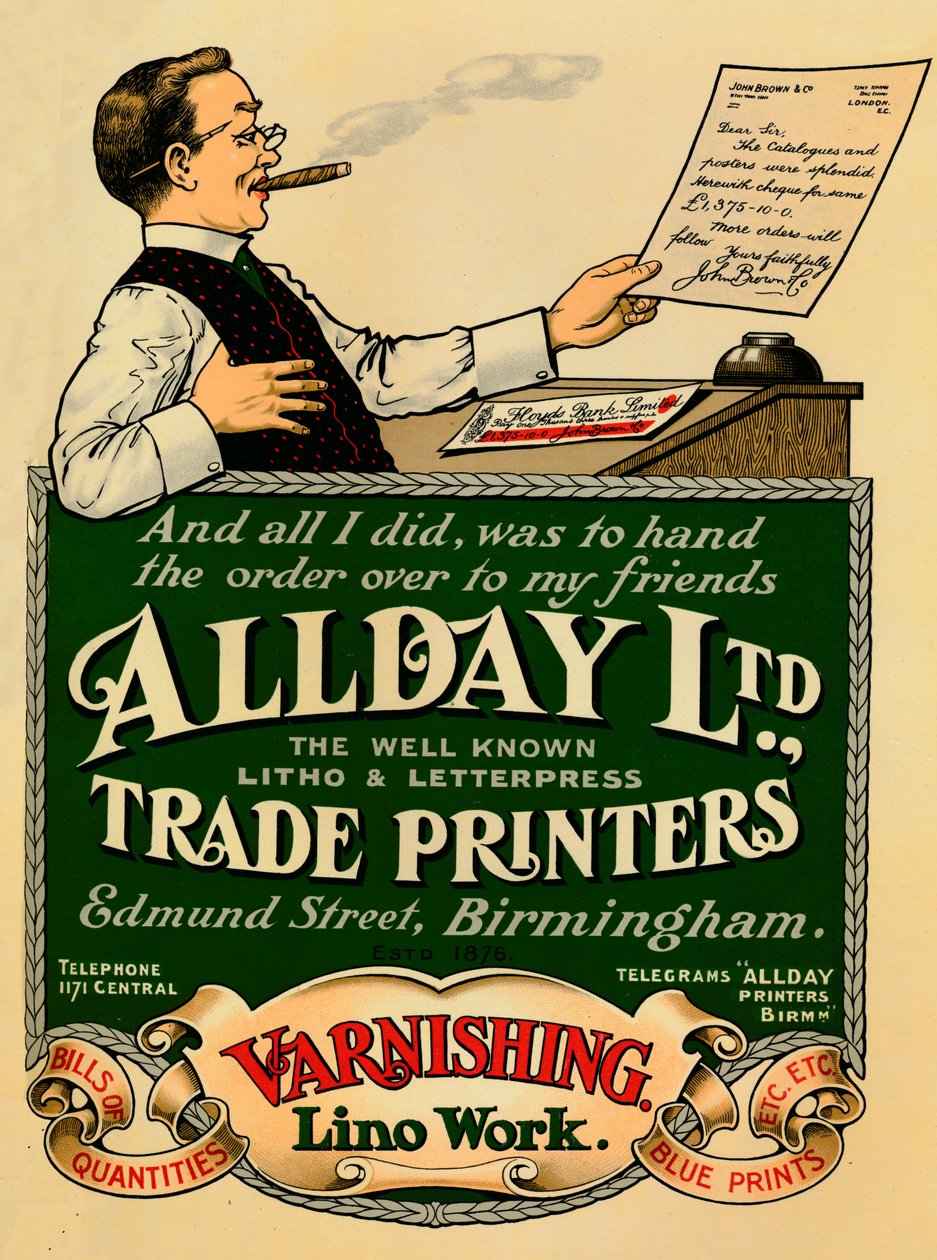 Allday Ltd., Trade Printers -ilmoitus, 1910 tekijältä Unbekannt