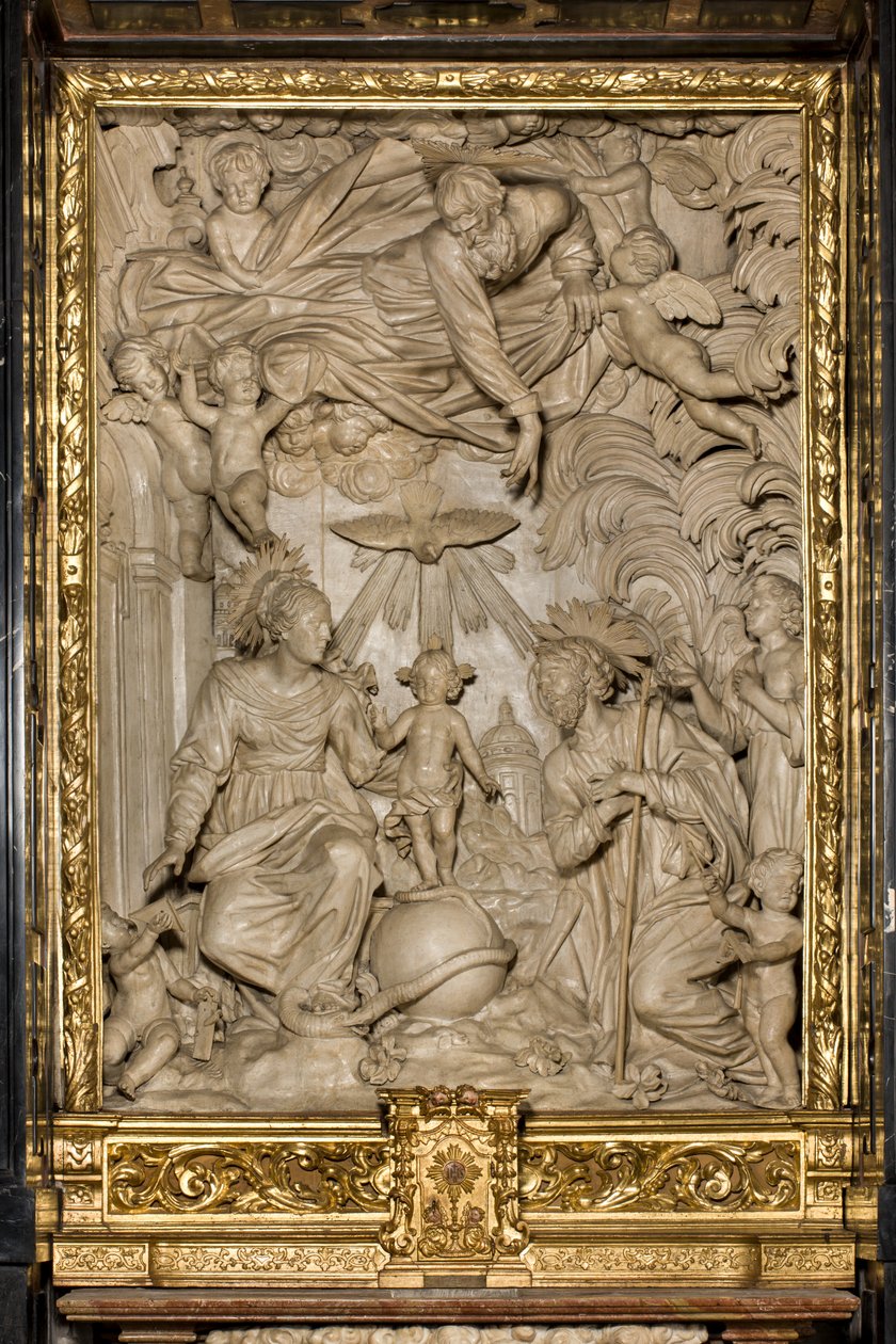 Pyhän Joosefin alttari tai Pyhän perheen alttari, korkea reliefi, Giacomo Bertesi 1668, Santa Maria Assuntan katedraali, katedraali, Cremona, Lombardia, Italia (kuva) tekijältä Unbekannt