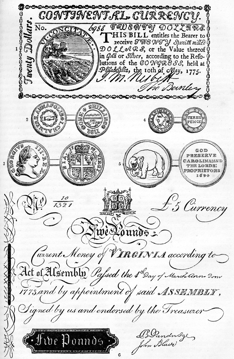 Amerikkalaiset kolikot ja paperirahat, 1600-1800 vuodelta 1880 tekijältä Unbekannt