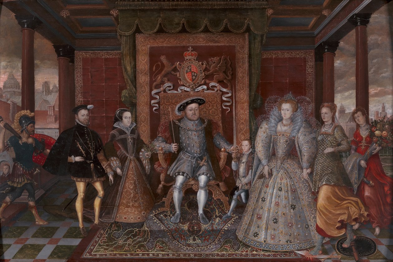 Allegoria Tudor-perinnöstä: Henry VIII:n perhe, n. 1590. tekijältä Unbekannt