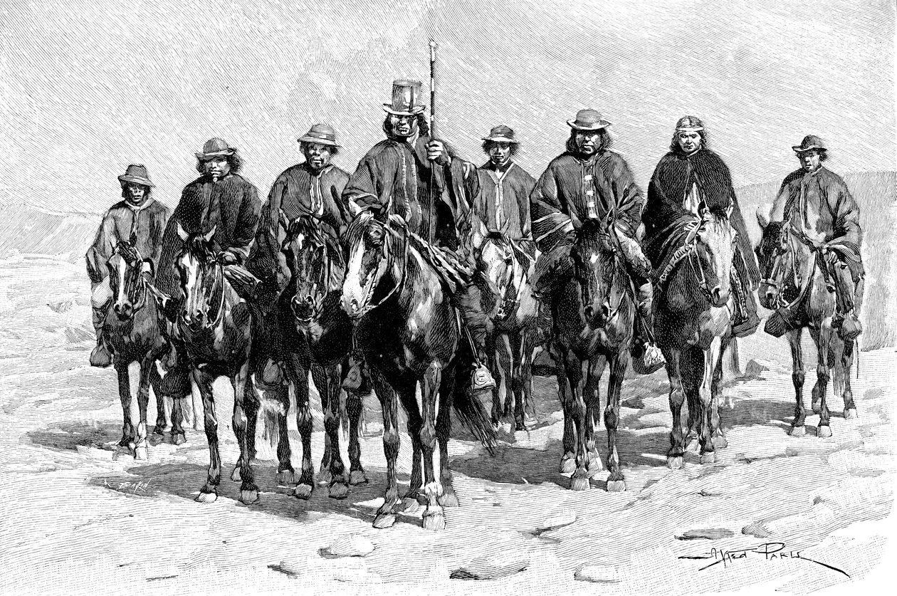 Araucanian mapuche-päällikkö ja hänen esikuntansa, ChileArgentiina, 1895 tekijältä Unbekannt