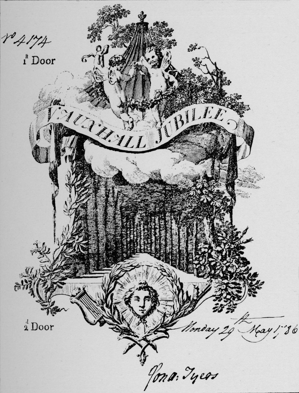 Pääsylippu Vauxhall Gardensiin, 1786, 1912 tekijältä Unbekannt