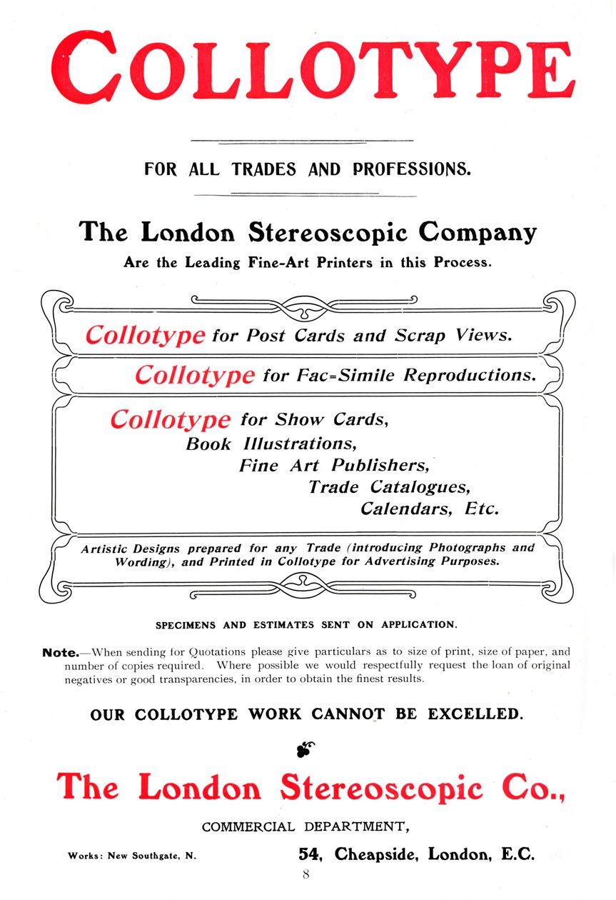 The London Stereoscopic Companyn tarjoama Collotype-prosessin mainos, 1903 tekijältä Unbekannt