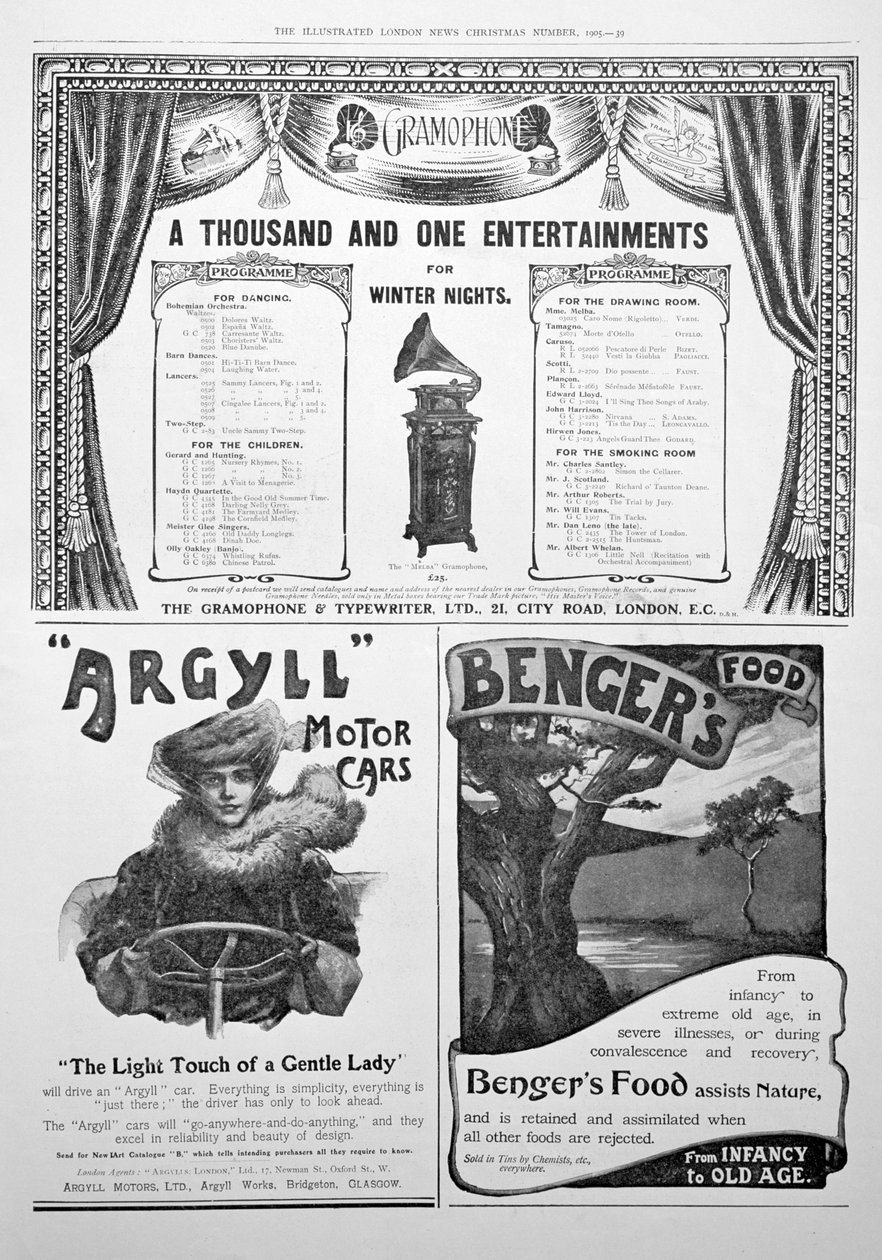 Mainossivu Illustrated London Newsissa, joulu, 1905 tekijältä Unbekannt