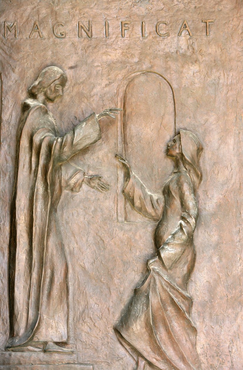 Marian ilmestyksen basilikan oven veistos : Visitation (Maria ja Elizabeth), Nasaret, Israel tekijältä Unbekannt