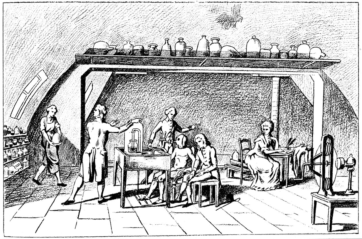 Antoine Laurent Lavoisier, 1700-luvun ranskalainen kemisti, joka tutkii hengitystä tekijältä Unbekannt