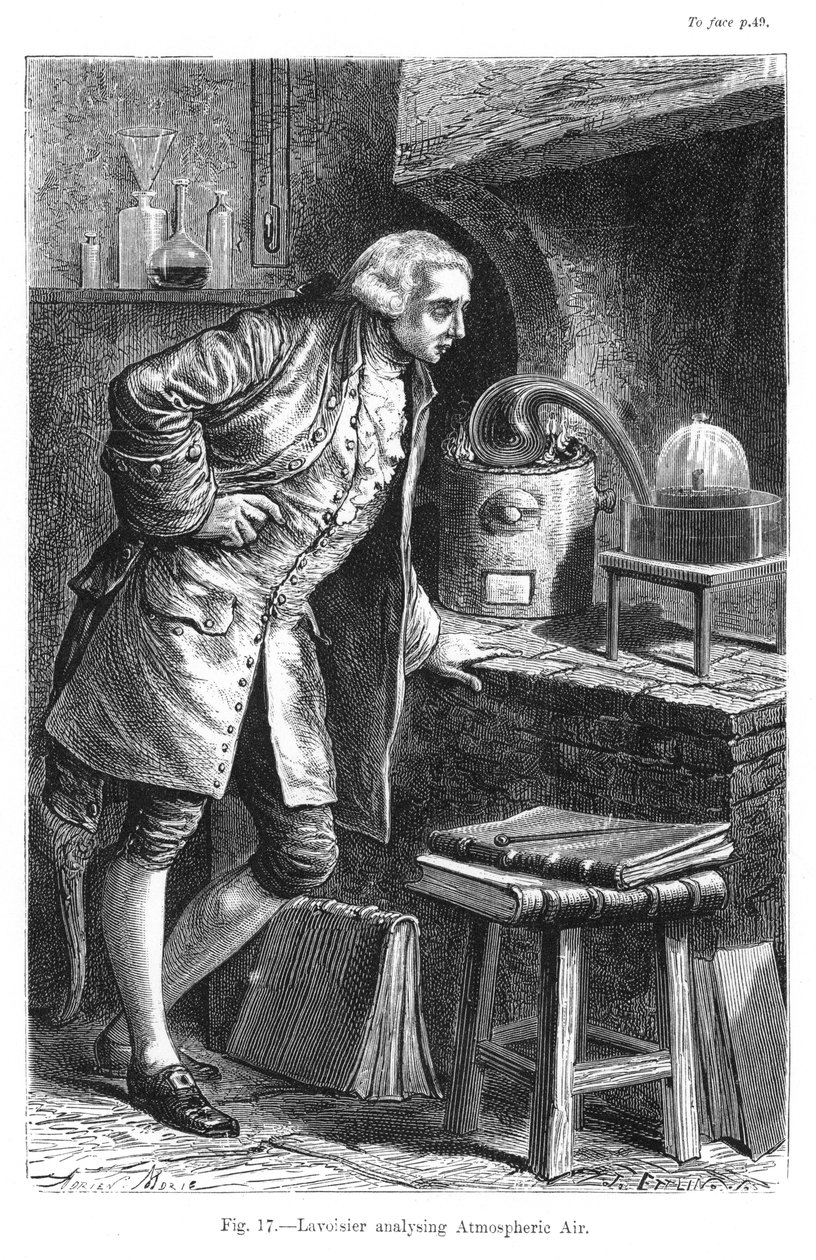 Antoine Laurent Lavoisier, ranskalainen kemisti, joka tutkii hapen olemassaoloa ilmassa, 1873 tekijältä Unbekannt