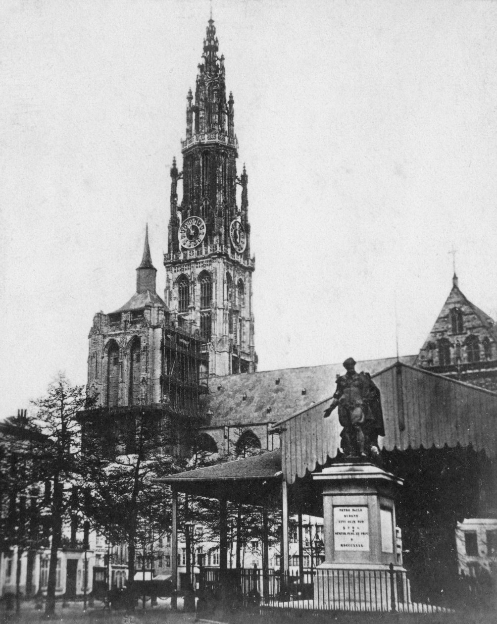 Antwerpenin katedraali ja taiteilija Peter Paul Rubensin patsas, Belgia, 1867 tekijältä Unbekannt