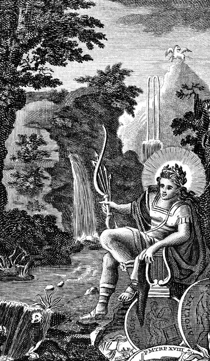 Apollo, antiikin kreikkalainen musiikin, runouden, jousiammunta, profetian ja parantamisen jumala, 1798 tekijältä Unbekannt