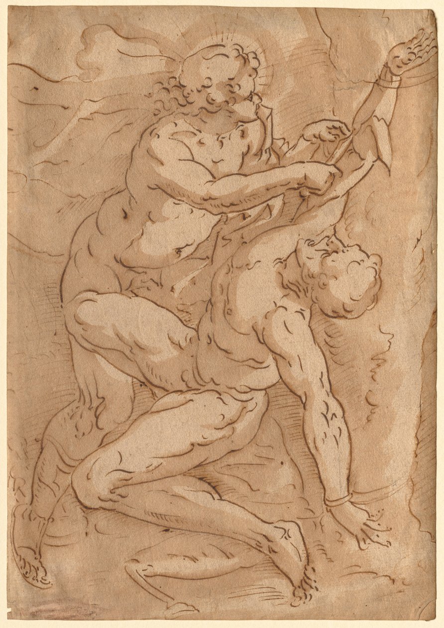 Apollo Flaying Marsyas recto Kaksi luonnosta äidistä ja lapsesta verso, 1500-luku. tekijältä Unbekannt