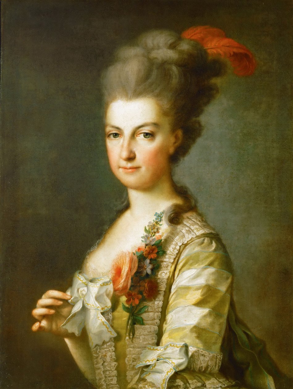 Arkkiherttuatar Maria Christina 1742-1798, Teschenin herttuatar, raidallisessa silkkimekossa, n. 1766-1770 tekijältä Unbekannt
