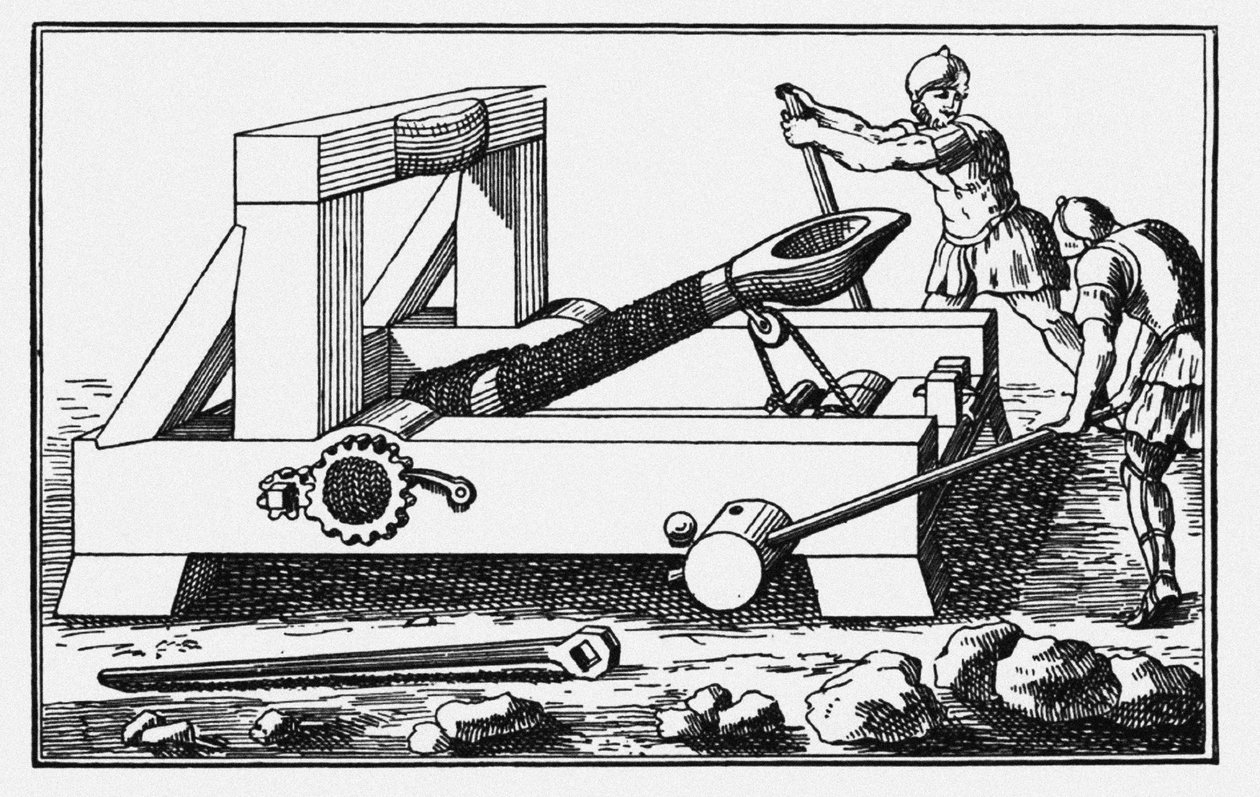 Archimedesin piirityskatapultti. Polybiuksen historiasta, 1727 tekijältä Unbekannt