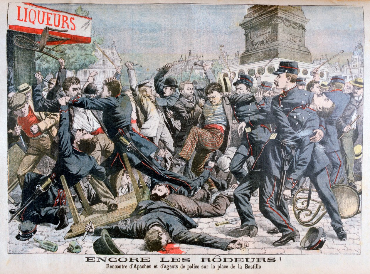 Aseelliset rikolliset taistelevat poliisin kanssa, Place de la Bastille, Pariisi, 1904 tekijältä Unbekannt
