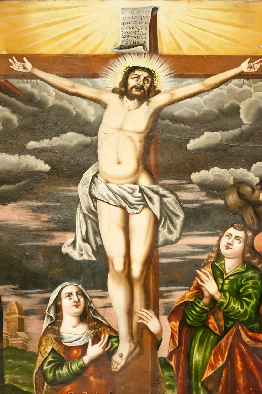 Armenian apostolinen kirkko; Seinämaalaus; kohtaus Uudesta testamentista; Jeesuksen ristiinnaulitseminen; Vankin katedraali; Jolfa tai New Julfa; Isfahan; Iran; Aasia tekijältä Unbekannt
