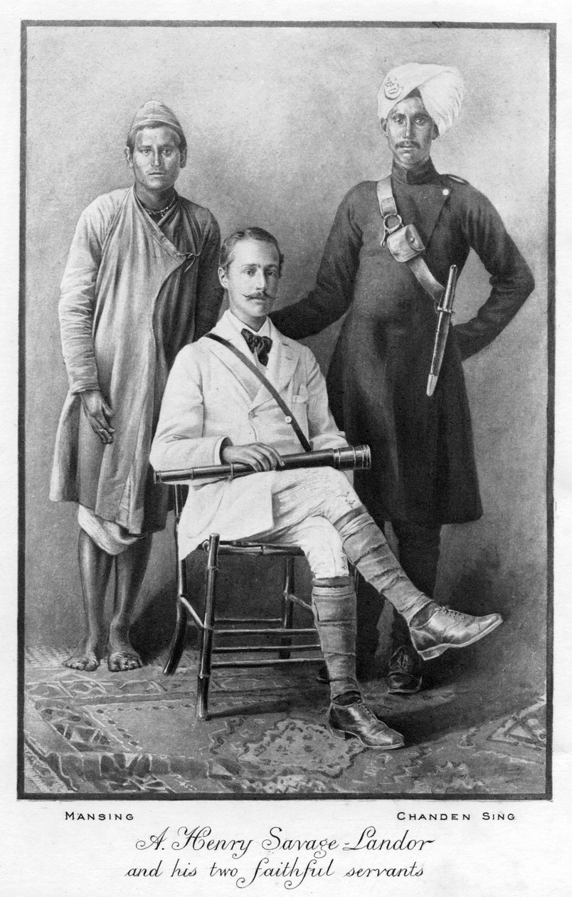 Arnold Henry Savage Landor 1865-1924 ja hänen kaksi uskollista palvelijaansa, 1898 tekijältä Unbekannt