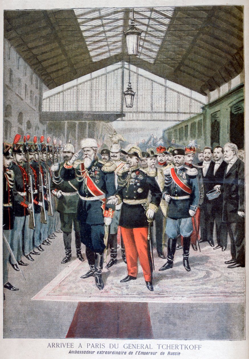 Venäjän Ranskan-suurlähettilään kenraali Tchertkoff Chertkovin saapuminen Pariisiin, 1895 tekijältä Unbekannt