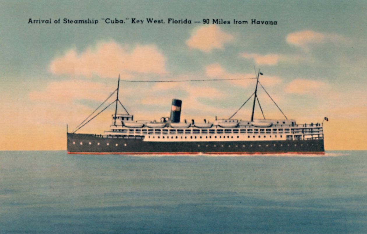 Höyrylaiva Kuuban saapuminen. Key West, Florida - 90 mailia Havannasta, 1940-luku tekijältä Unbekannt