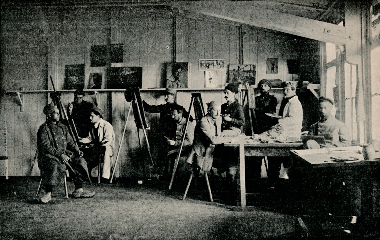 Taiteilija Sotavangit studiossaan Giessenissä, n. 1916 tekijältä Unbekannt