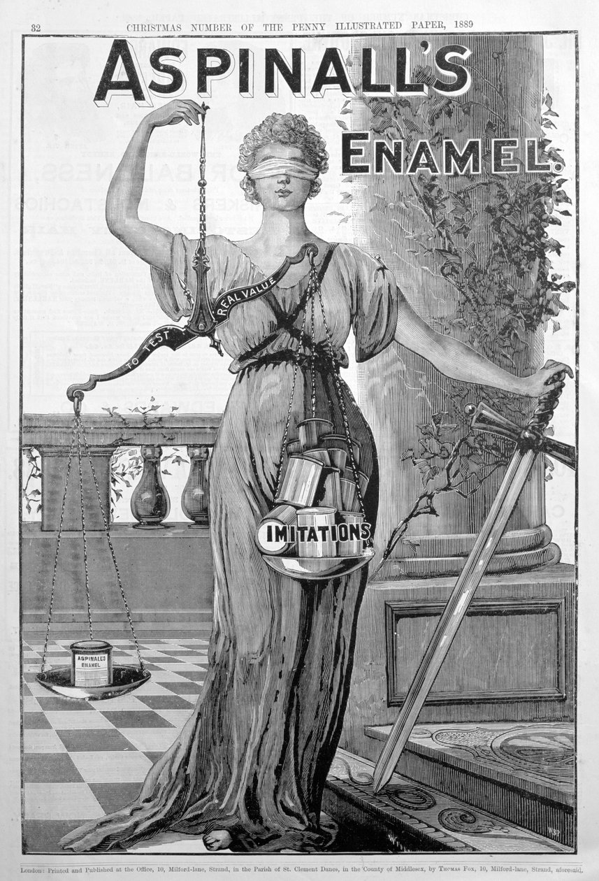 Aspinalls Enamel -mainos, 1889 tekijältä Unbekannt