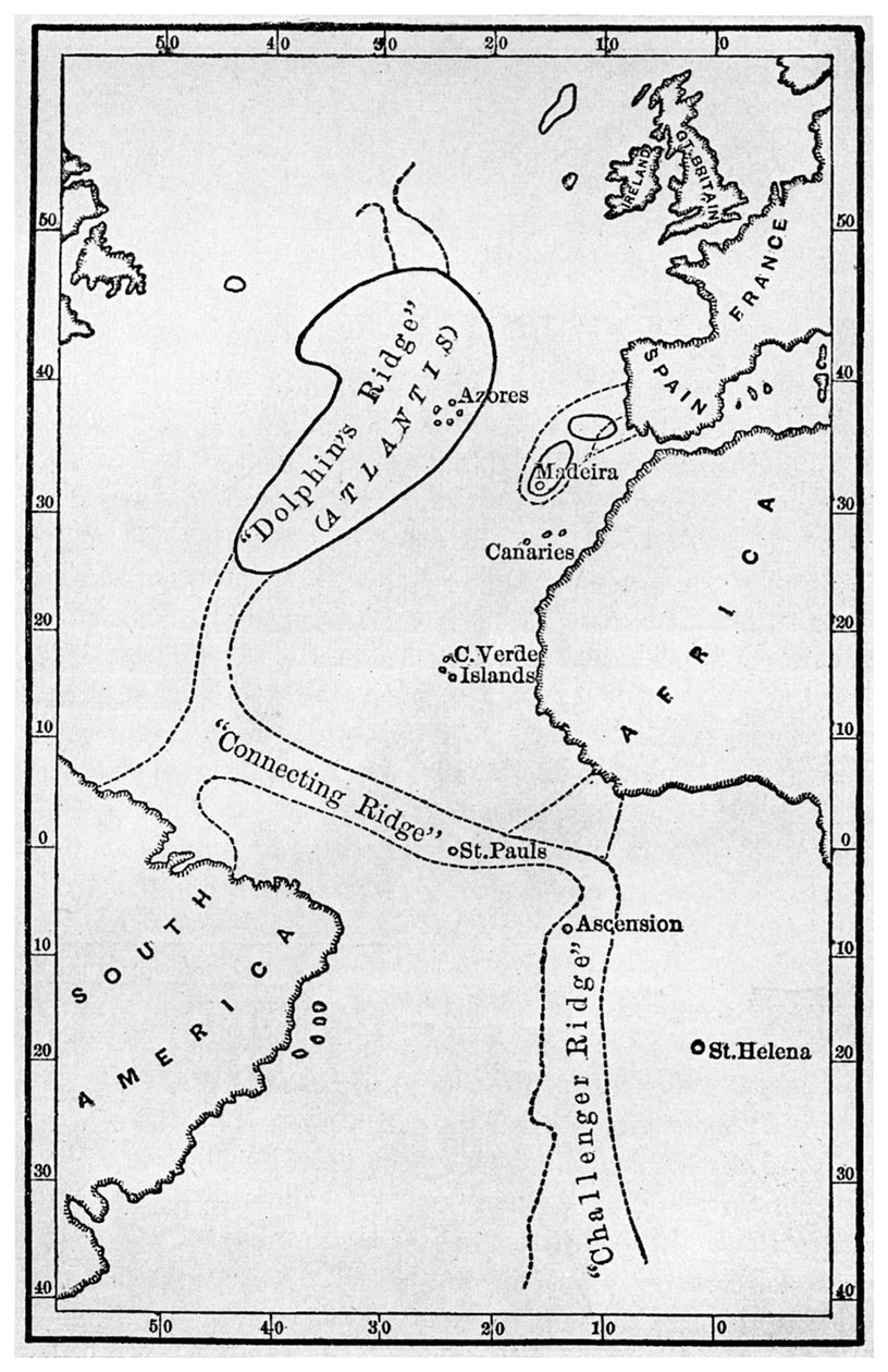 Atlantis: kartta, joka näyttää myyttisen mantereen sijainnin, c1882 1956 tekijältä Unbekannt