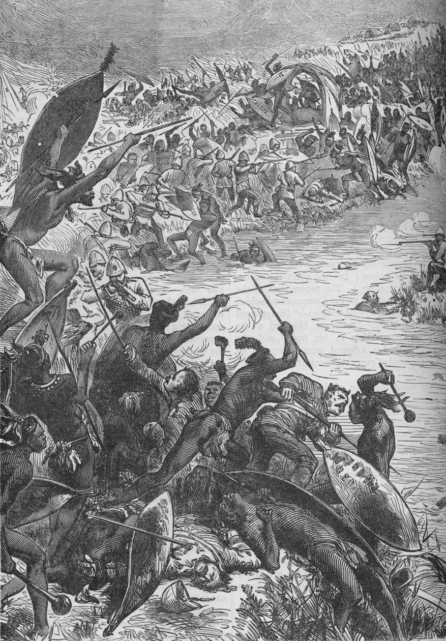 Zulujen hyökkäys kahdeksannenkymmenennen rykmentin saattajaa vastaan Intombe-joella, 1879, c1880 tekijältä Unbekannt