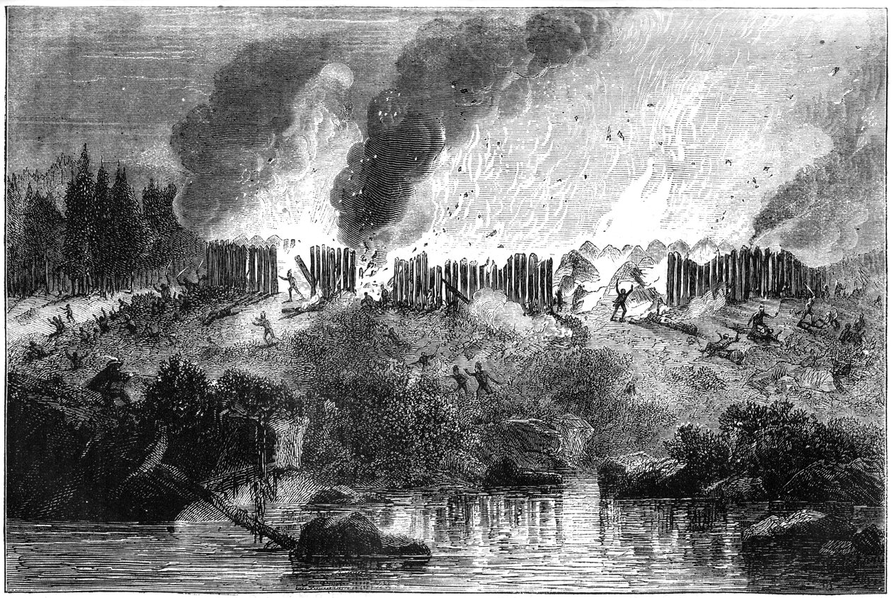 Hyökkäys Pequotin linnakkeelle, 1637 c1880 tekijältä Unbekannt