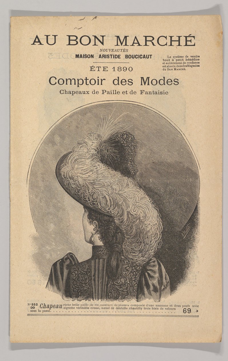 Au Bon Marché-Comptoir des Modes, Hienot olkihatut, kesä 1890, 1890. tekijältä Unbekannt